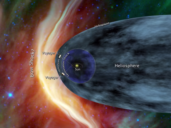 An artist's concept of Voyager 1 and Voyager 2 at the edge of the solar system.